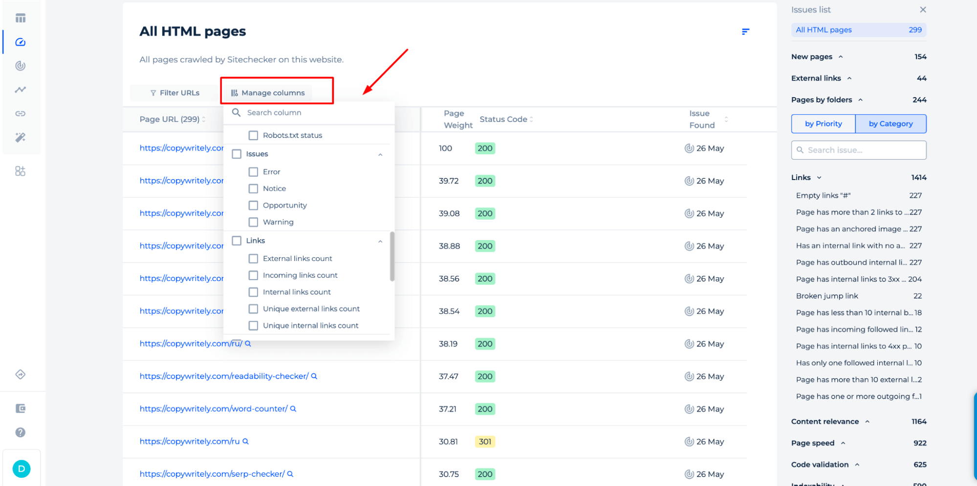 Alle HTML-Seiten Spalten verwalten