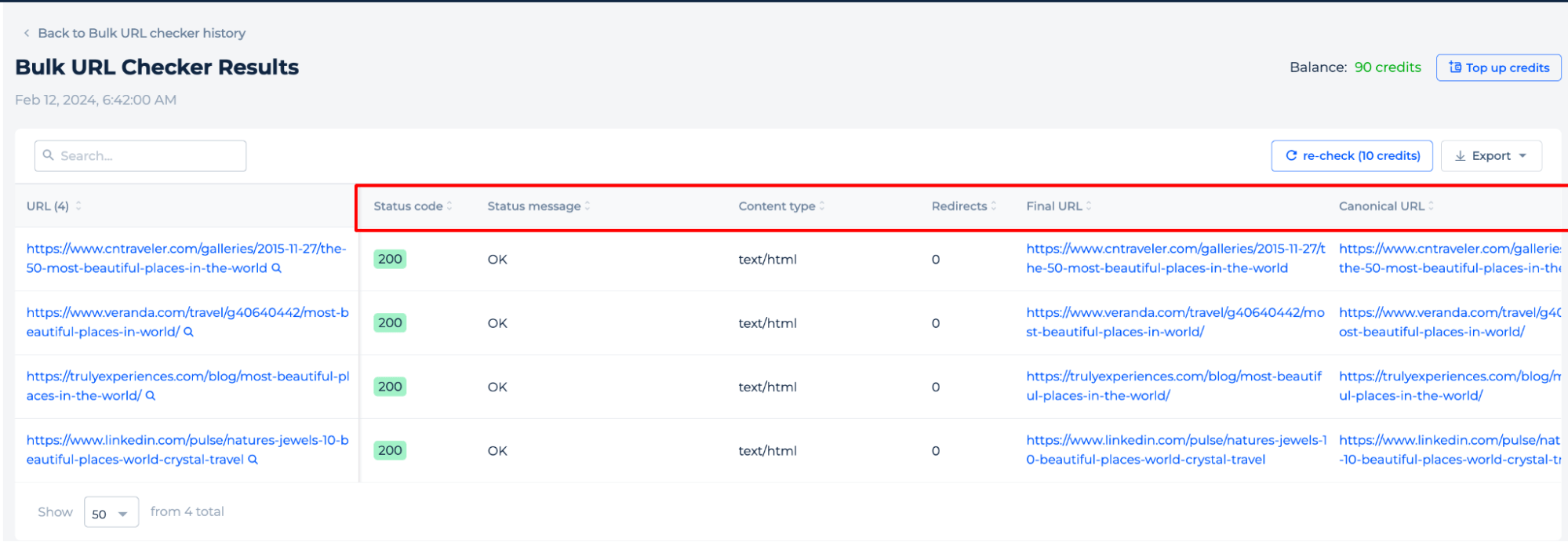 Bulk URL Checker Results