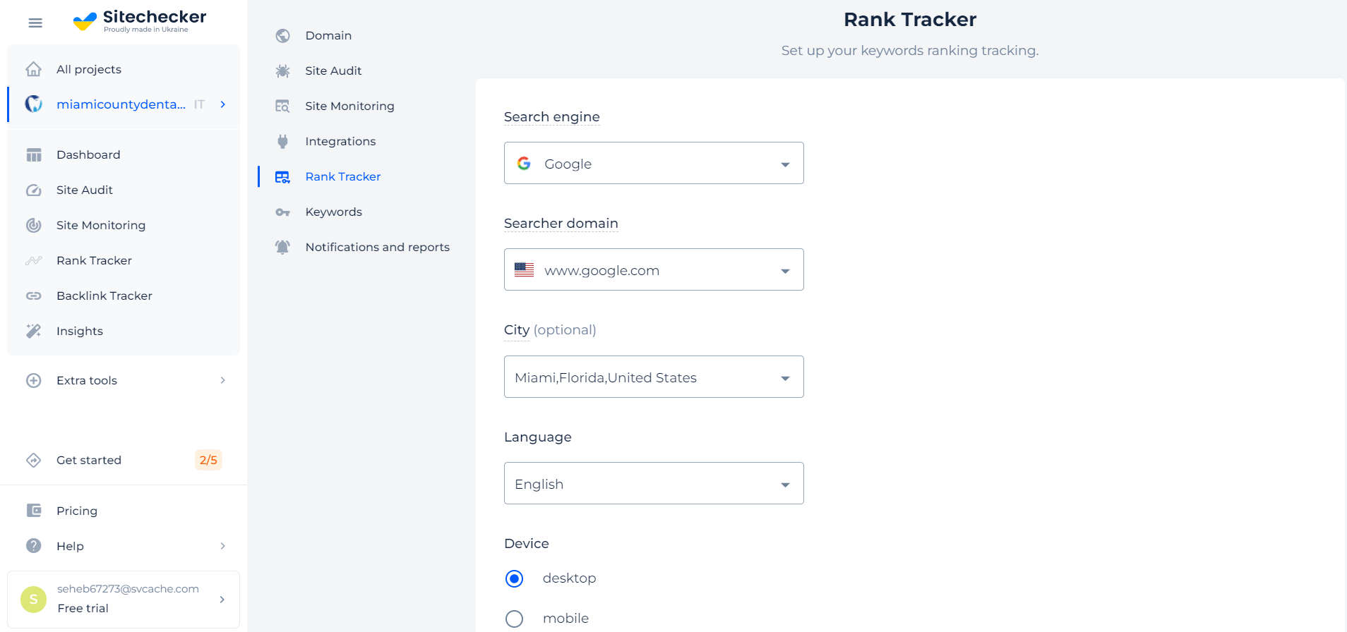 Sitechecker’s filters for local SEO keyword tracking