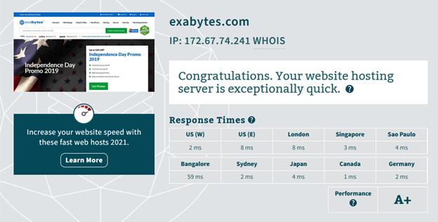 EXABYTES server response time