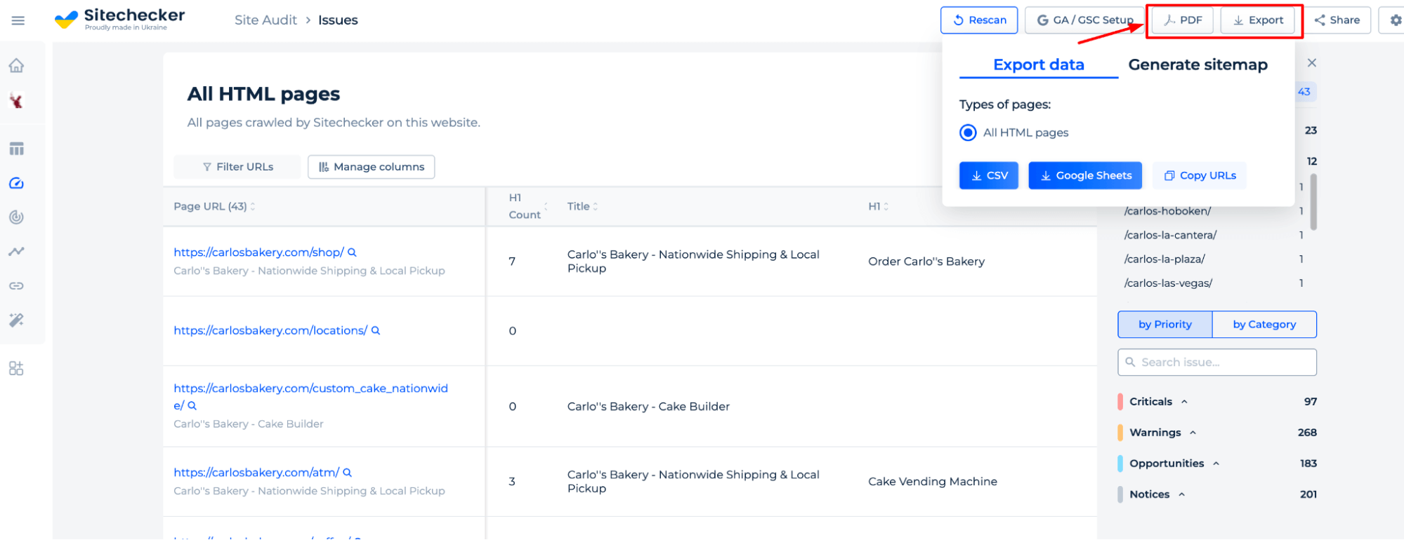 Export Data PDF