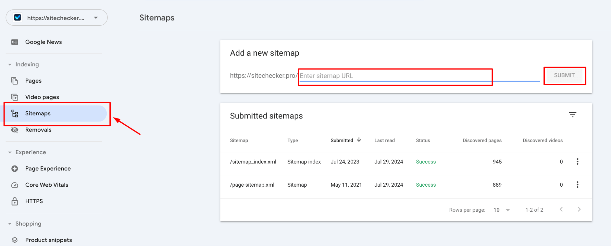 GSC Submit New Sitemap