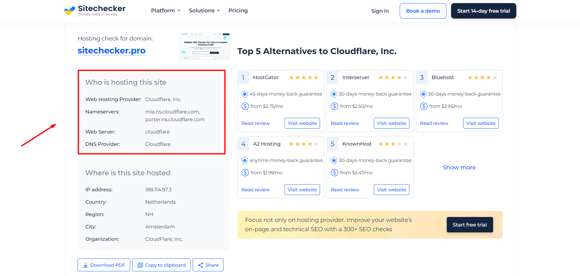 Hosting Checker Results