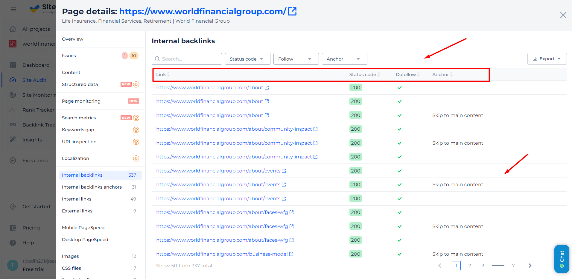 Internal Links Info