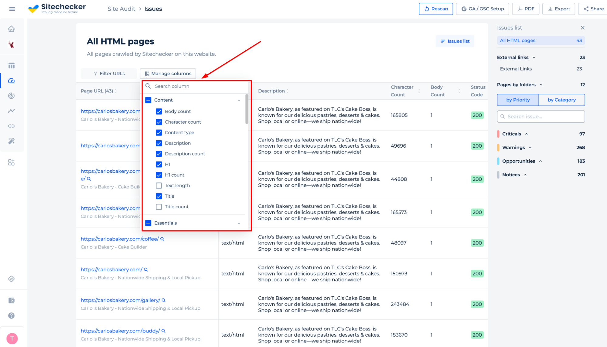 Manage Columns