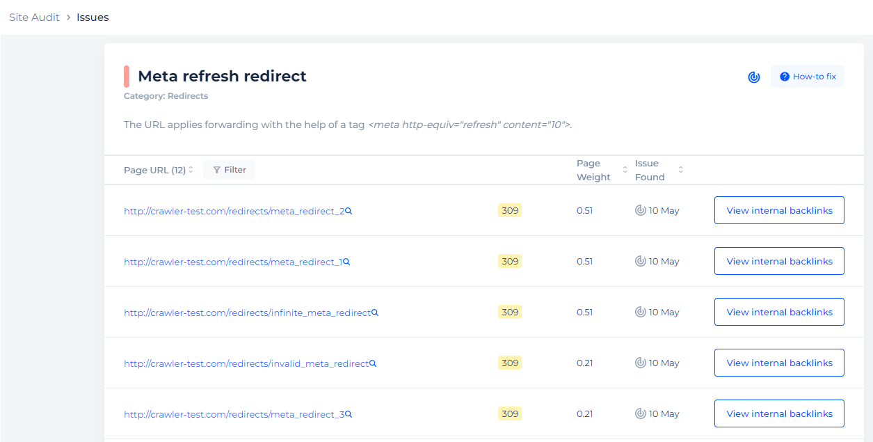 Meta Refresh Redirect List