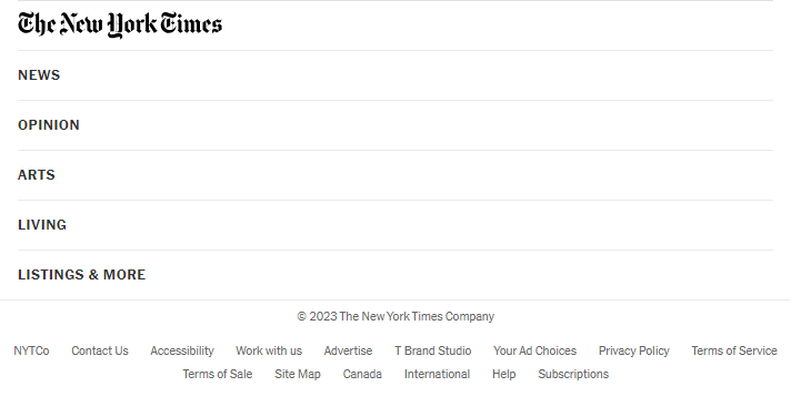 New York Times Footer Mobile