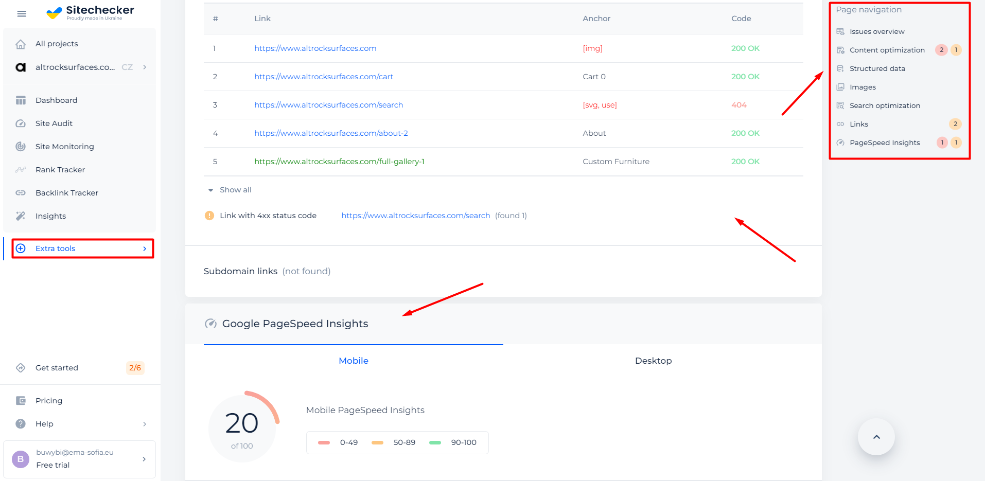 On page audit tool features