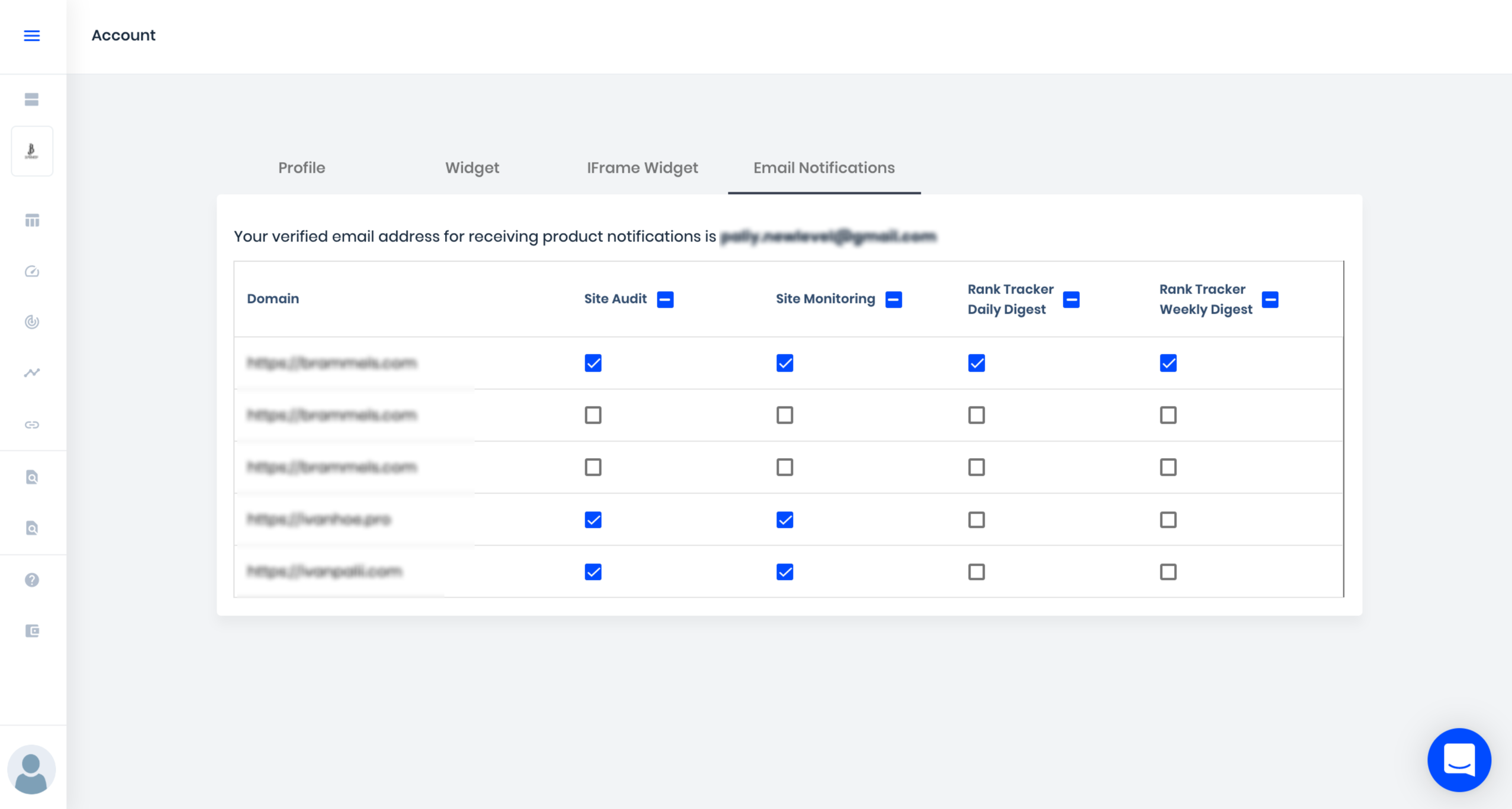 email notifications settings