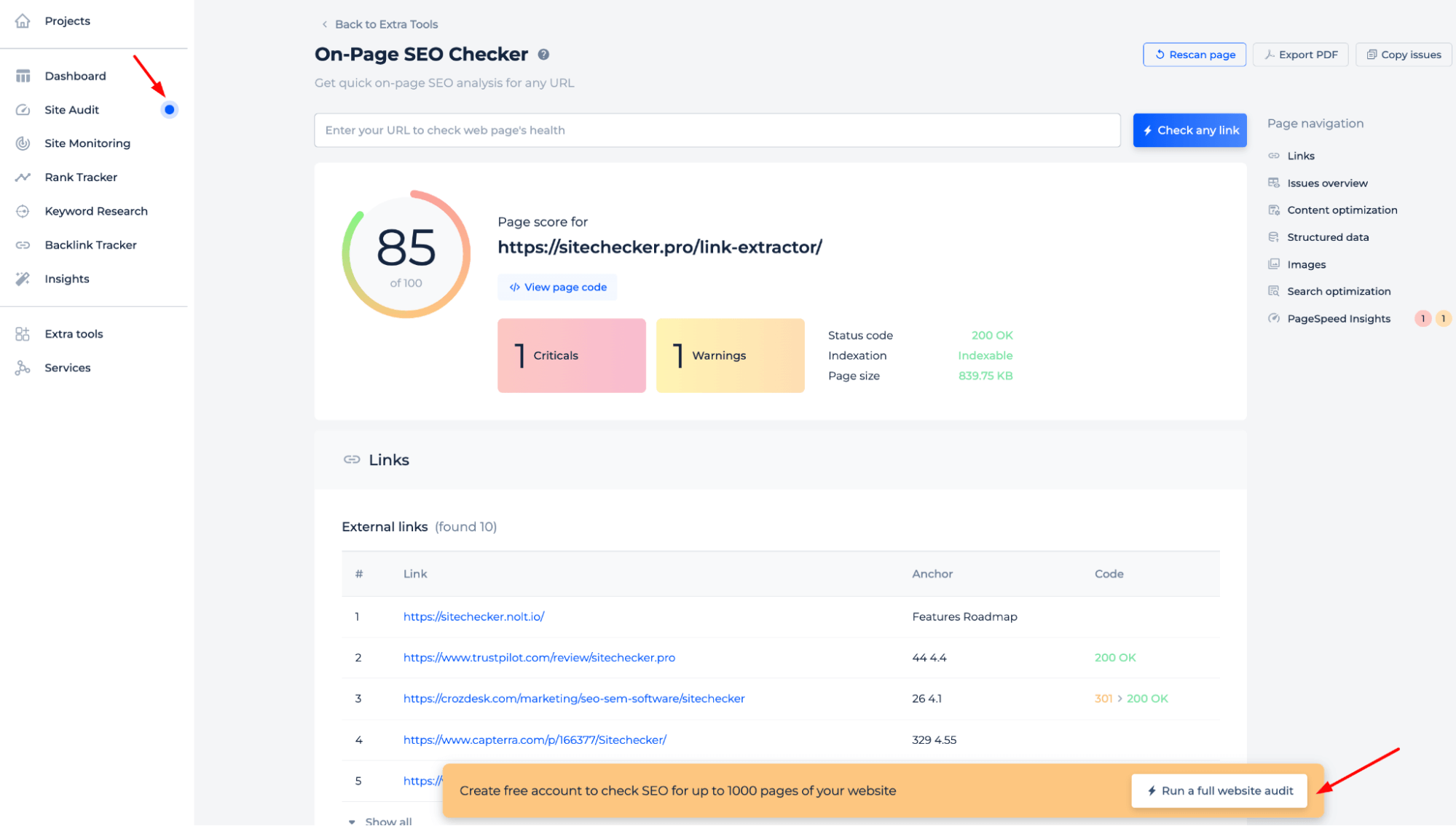 Run Full Site Audit