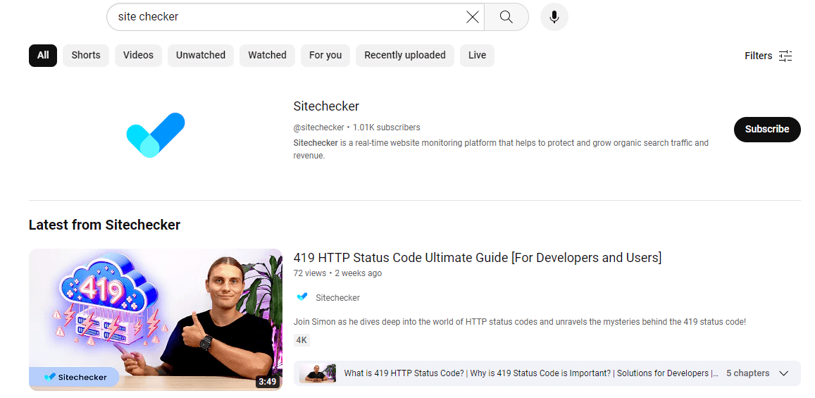 search sitechecker in youtube