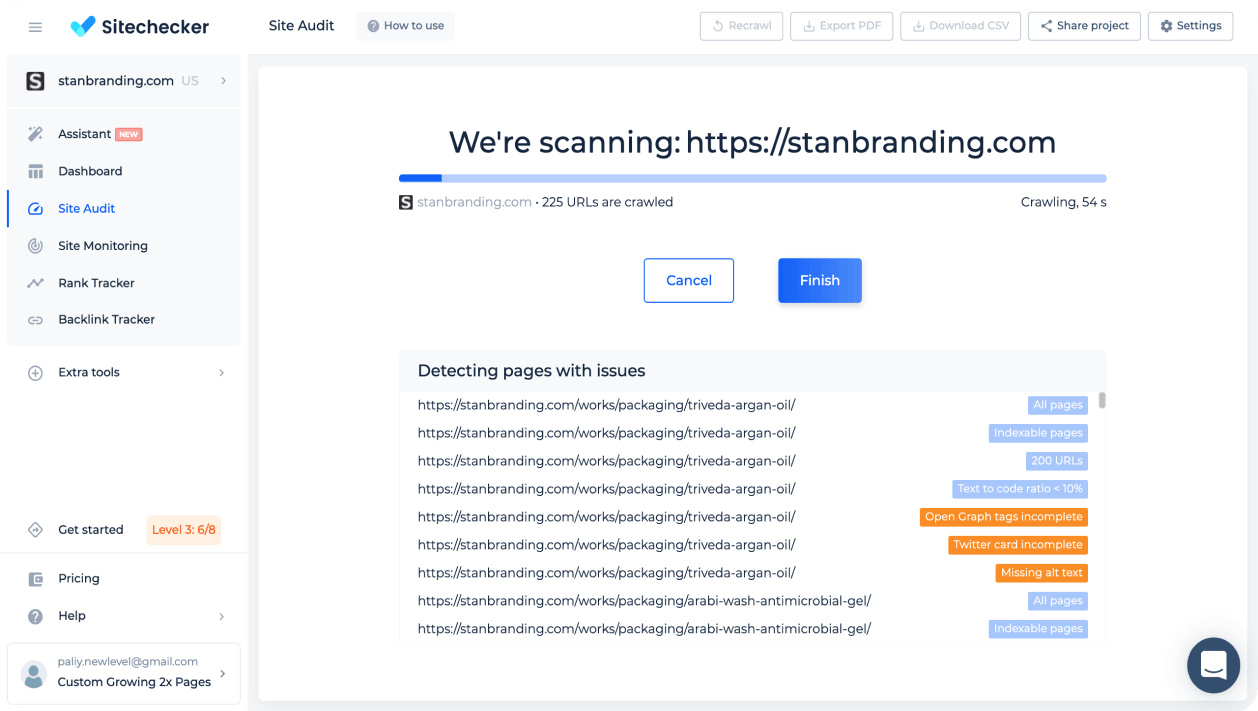 site audit page