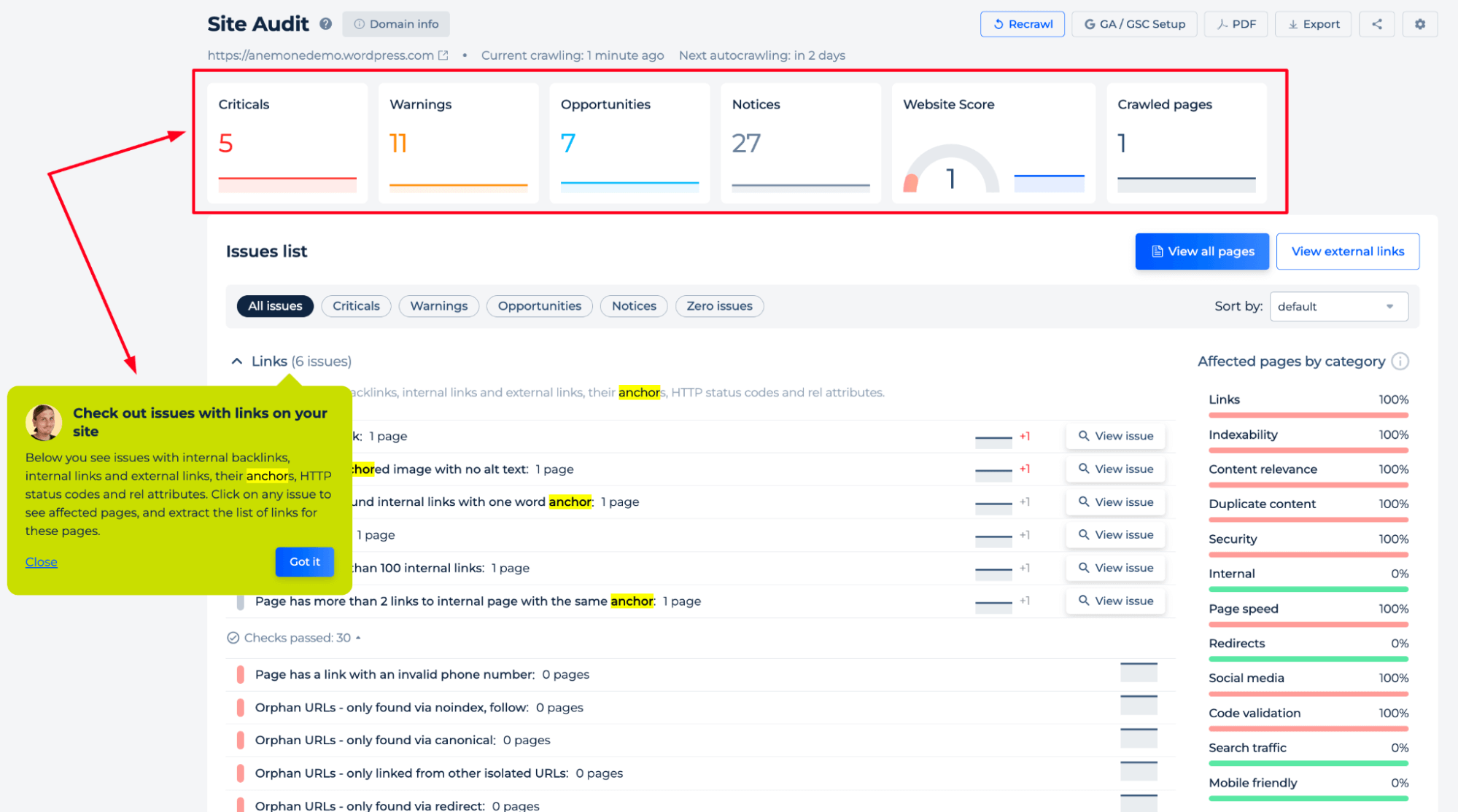 Site Audit Results