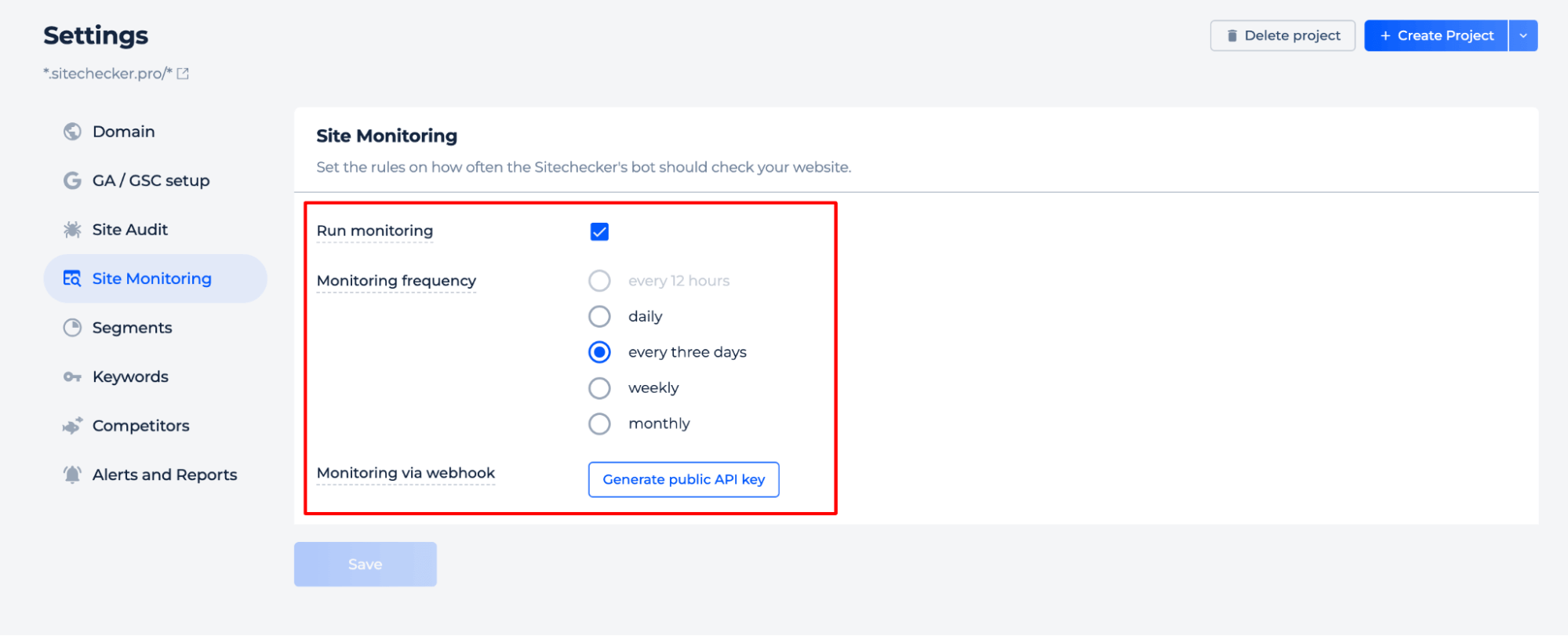 Site Monitoring Settings