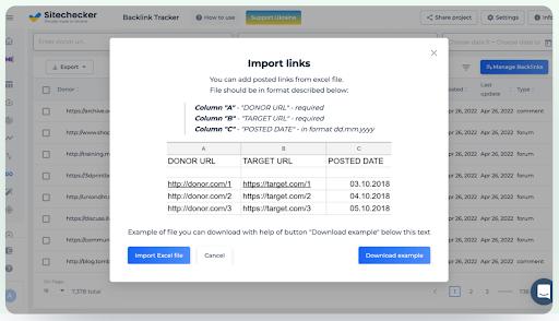 Importing backlinks to Sitechecker