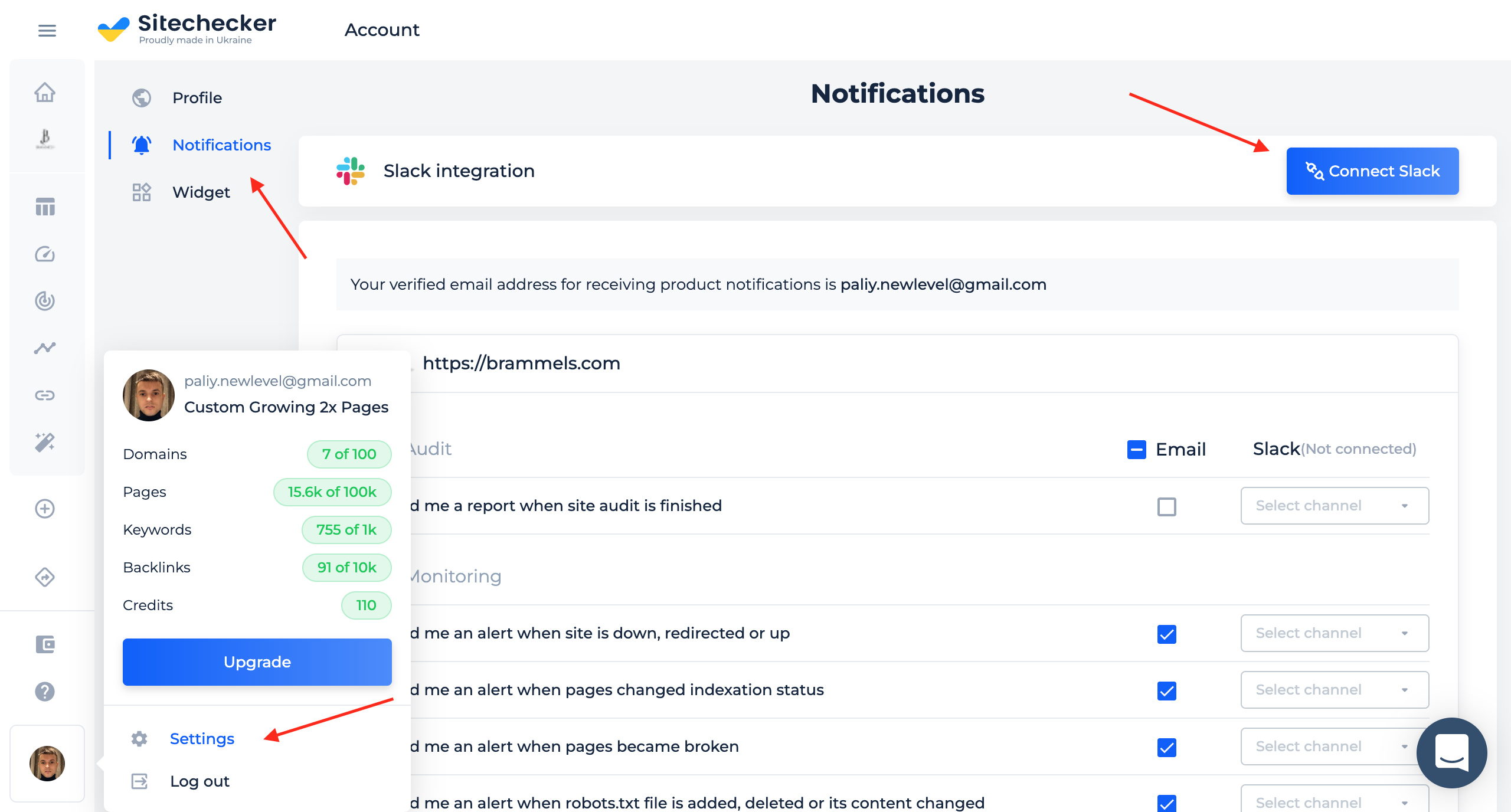 Integration for Slack 1st step