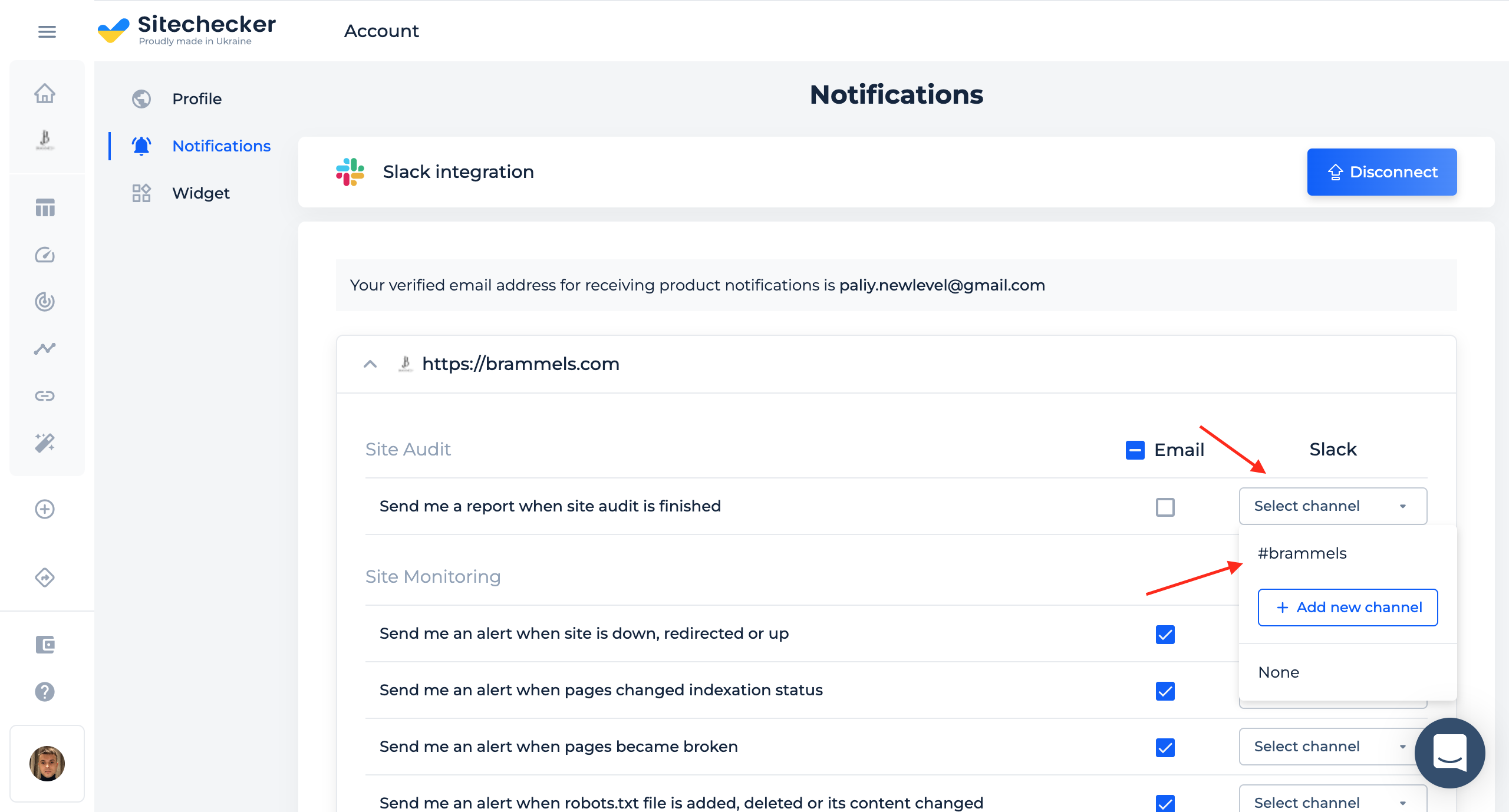 Integration for Slack 3rd step