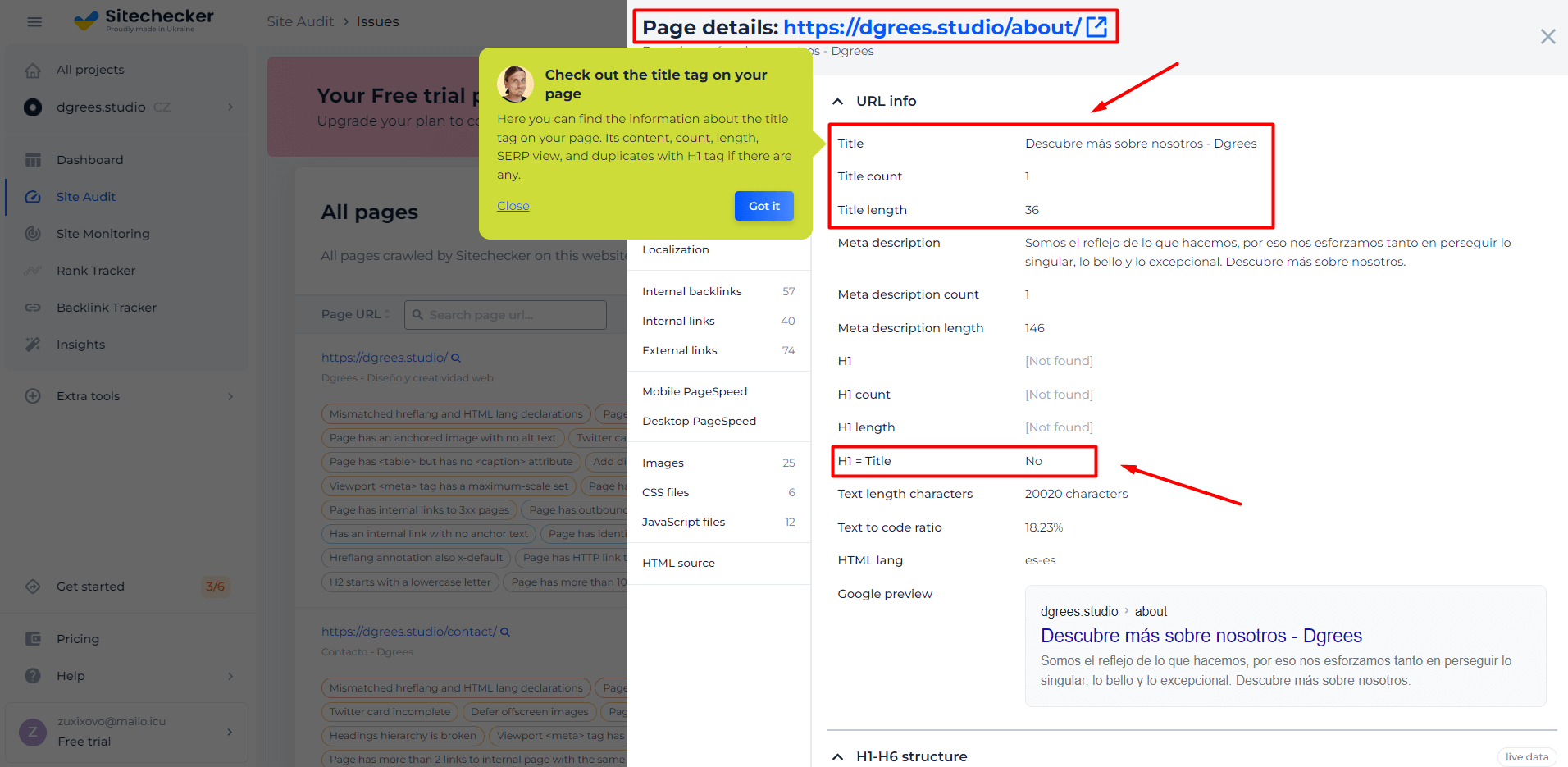 Title Checker Page Details