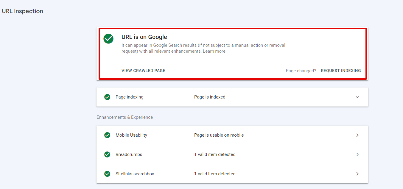 URL Inspection GSC