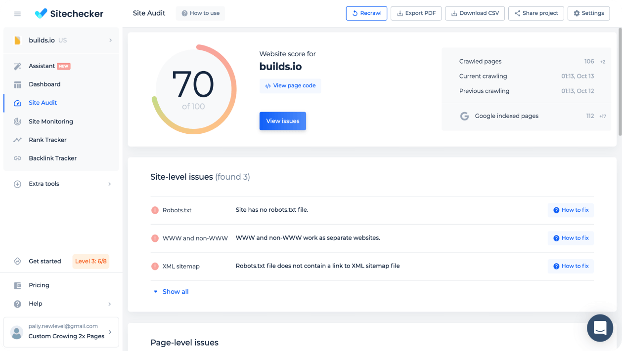 Use website score to check site seo health