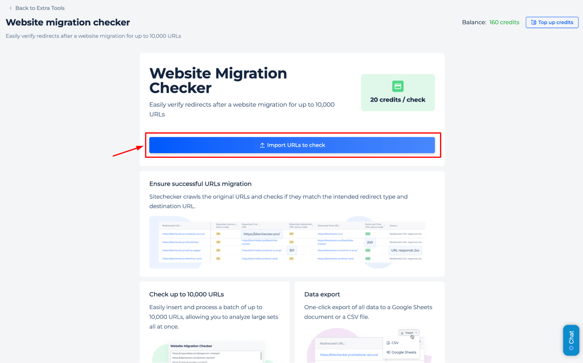 Website Migration Checker Import URLs